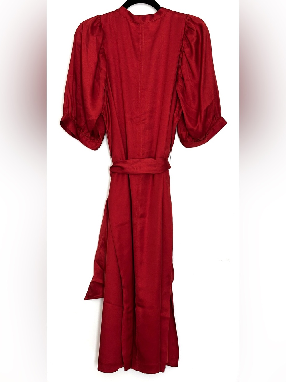 Ann Taylor Hammered Satin Puff Sleeve Belted Midi Shirtdress Size LP Petite - Picture 2 of 5